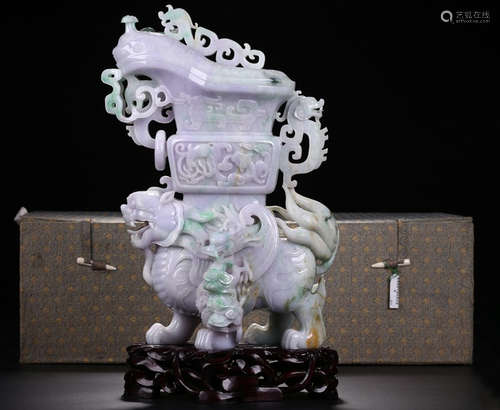 A MYANMAR ICEY JADEITE CARVED DRAGON PATTERN VASE