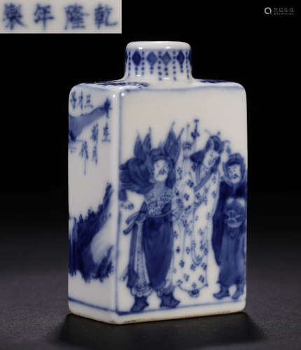 A BLUE&WHITE GLAZE FIGURE STORY PATTERN SNUFF BOTTLE