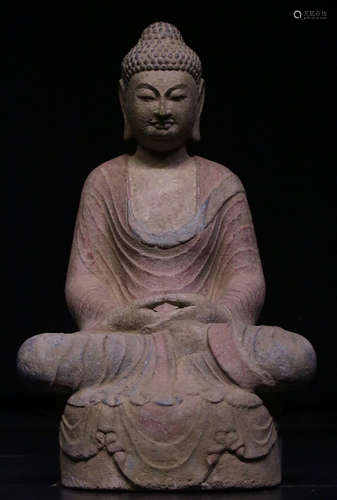 A BLUE STONE CARVED SAKYAMUNI BUDDHA STATUE