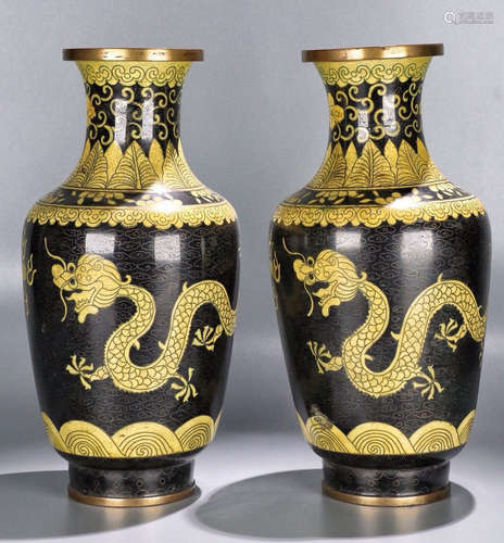 PAIR OF CLOISONNE DRAGON PATTERN VASES