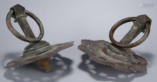 PAIR OF COPPER CAST FLOWER SHAPE PENDANTS