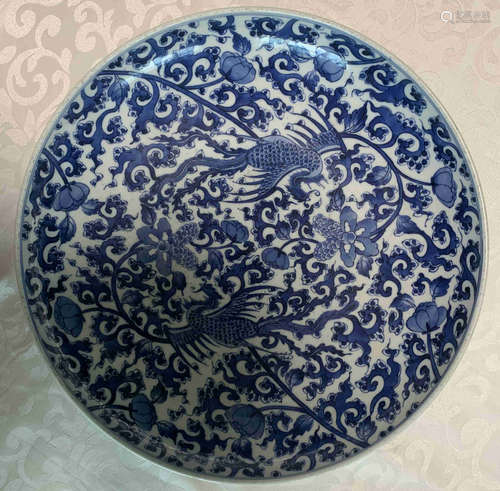 A BLUE&WHITE GLAZE DRAGON PATTERN PLATE