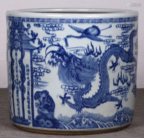 A BLUE&WHITE GLAZE DRAGON PATTERN CENSER