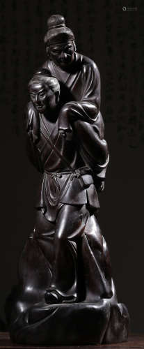 A XIAOYE ZITAN WOOD CARVED FIGURE STORY STATUE