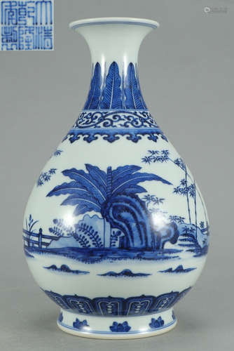 A BLUE&WHITE GLAZE FLOWER PATTERN VASE