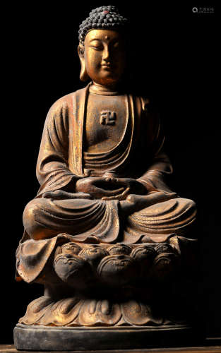 A XIANGZHANG WOOD CARVED BUDDHA STATUE