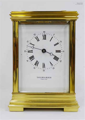 Mid to late 20th century carriage clock of large proportions with bell strike, English made II jewel