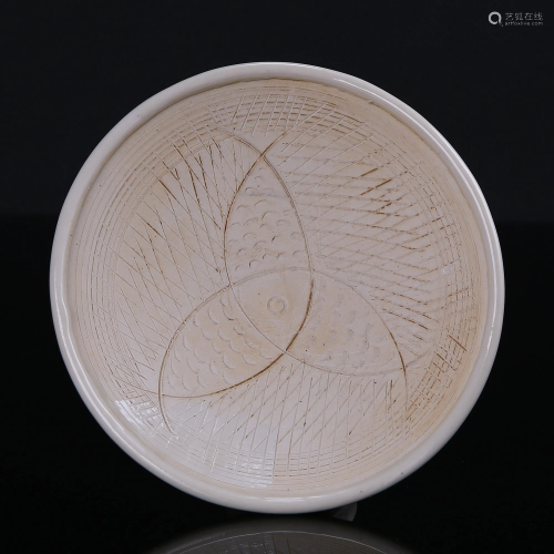 Xing kiln white glaze fish pattern grinding disc