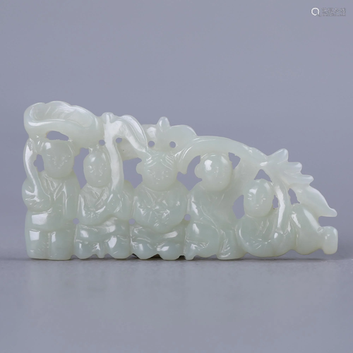 Hetian white jade baby play pattern five blessing