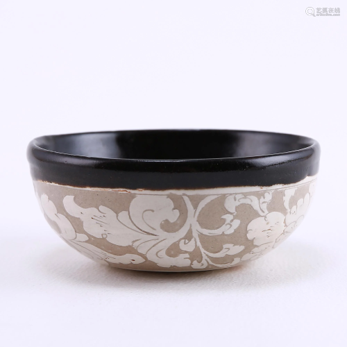 Dangyangyu kiln white carved black glaze bowl