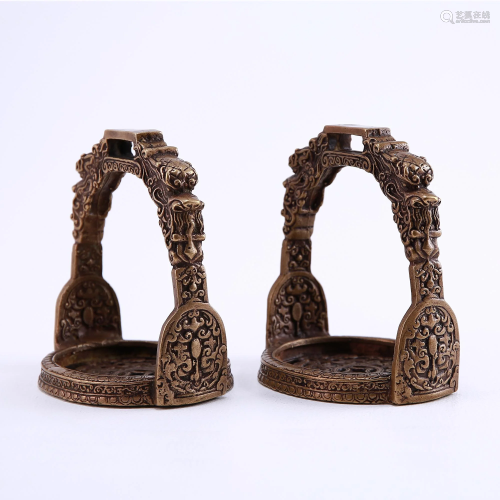 Bronze Dragon Head Stirrups with Ruyi Pattern