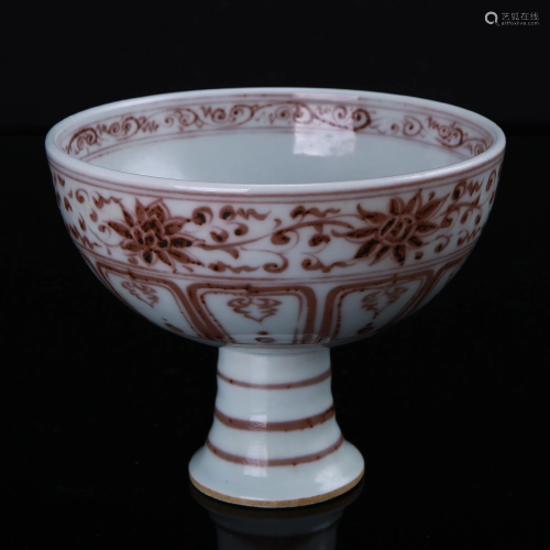 Glazed red tangled lotus style high-foot bowl