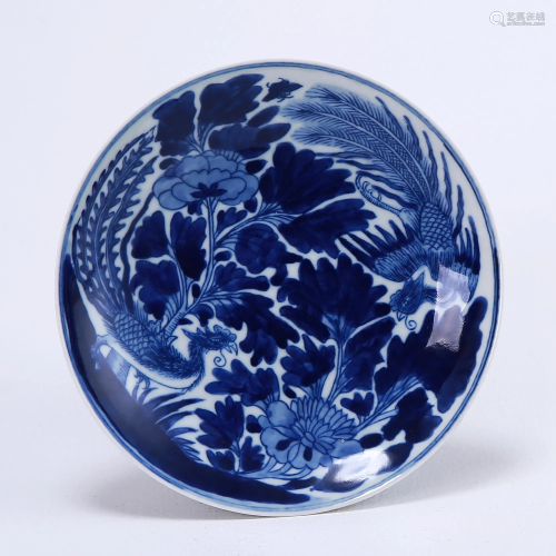 Blue and white double phoenix pattern plate
