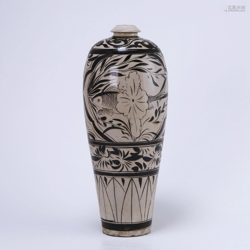 Cizhou Kiln White Ground Black Flower Poetry Vase