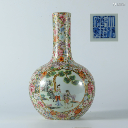 Qing dynasty famille rose flower vase with celestial