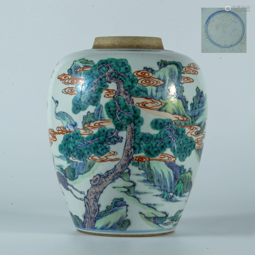 Qing Dynasty Colorful Song Deer Crane Jar
