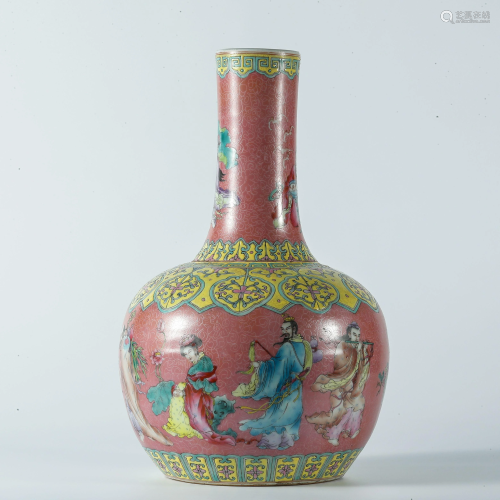 Qing dynasty famille rose vase with story pattern of
