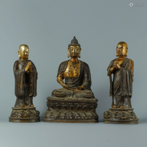 Ming Dynasty gilt bronze statues of two Venerable