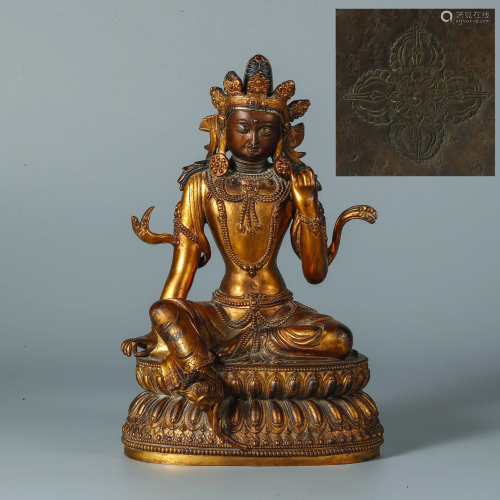gilt and bronze thinking Guanyin statue