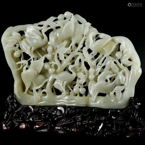 Hetian jade and six cranes with spring ornament…