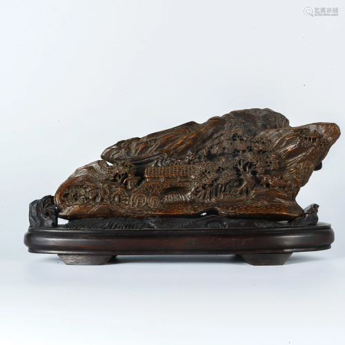 Qing Dynasty eaglewood Landscape Character Hill