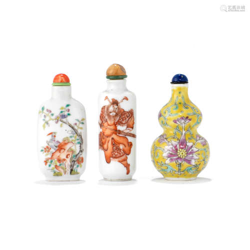 Three porcelain snuff bottles  19th century/early 20th century