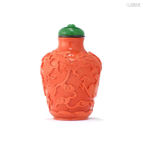 A glass snuff bottle imitating coral  19th century
