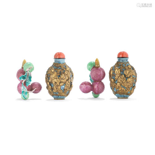 Two enameled and molded porcelain snuff bottles   Robin's egg bottle: 1800-1850