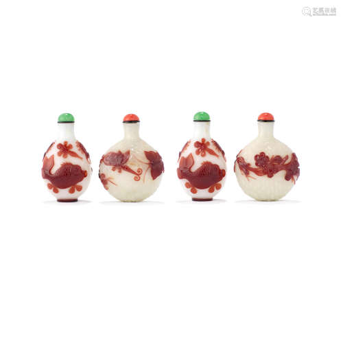 Two red overlay white glass snuff bottles  1780-1850