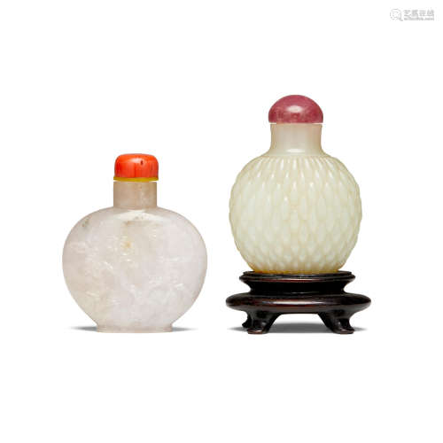 Two carved jade snuff bottles  'Basket weave' bottle: 1830-1920