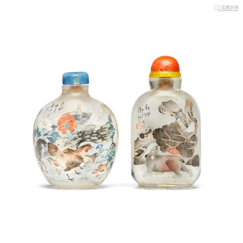 Two inside-painted rock crystal snuff bottles  Yan Yutian, active 1894-1919Ye Family Studio, 1939