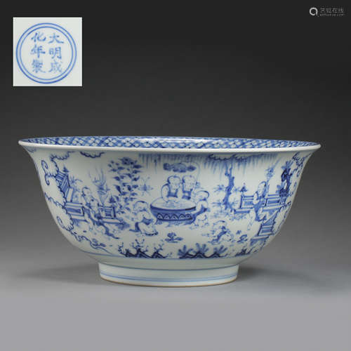 ANCIENT CHINESE BLUE AND WHITE PORCELAIN BOWL WITH MARK