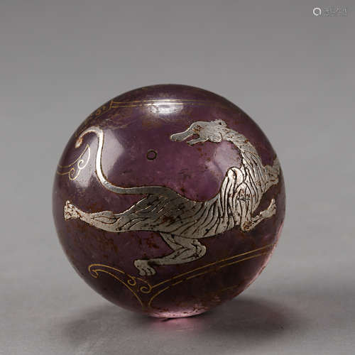 HAN DYNASTY, CHINESE CRYSTAL BALL INLAID GOLD AND SILVER