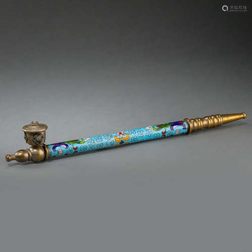 ANCIENT CHINESE COPPER CLOISONNE PIPE