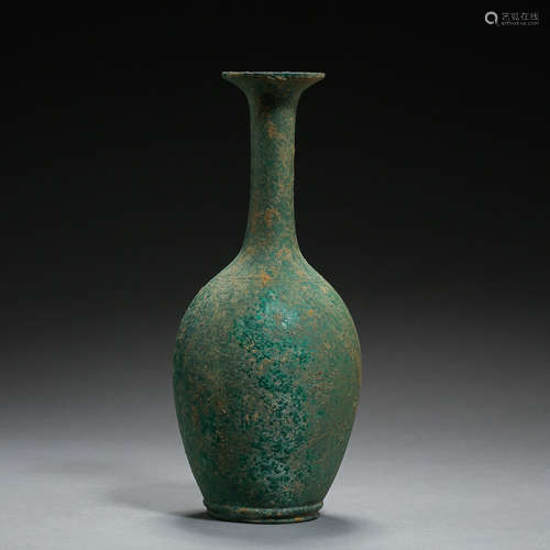 ANCIENT CHINESE BRONZE LONG NECKED VASE