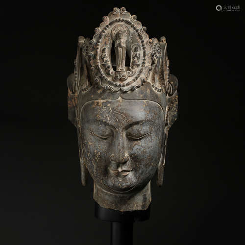 ANCIENT CHINESE BLUESTONE BUDDHA HEAD