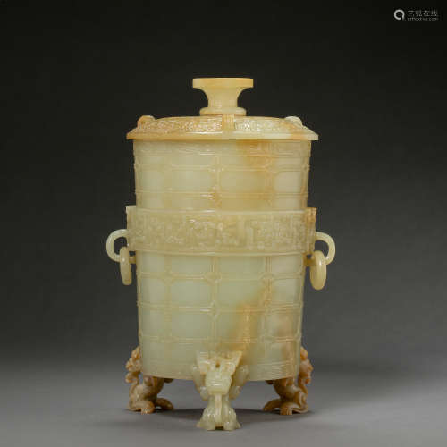 ANCIENT CHINESE HETIAN JADE CUP WITH LID