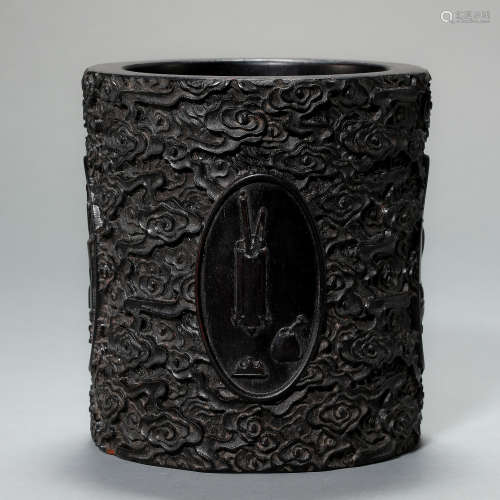ANCIENT CHINESE RED SANDALWOOD PEN HOLDER