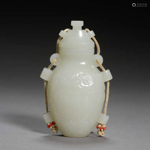 ANCIENT CHINESE HETIAN JADE BOTTLE WITH LID