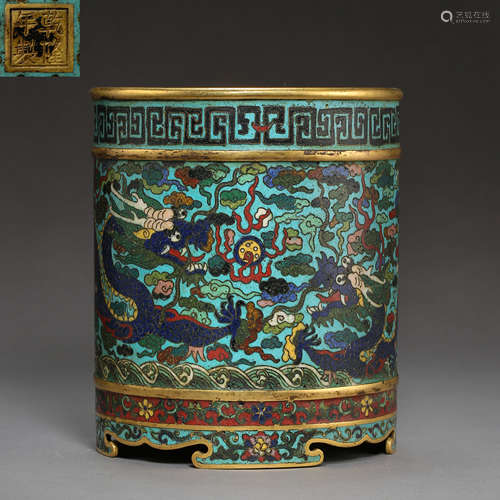 ANCIENT CHINESE CLOISONNE PEN HOLDER