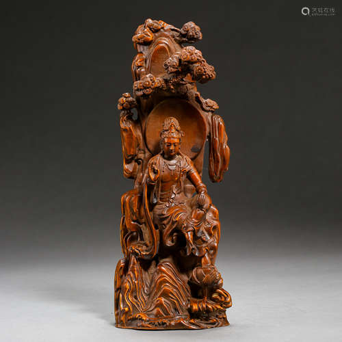 CHINESE ANCIENT WOOD CARVING BUDDHA STATUE