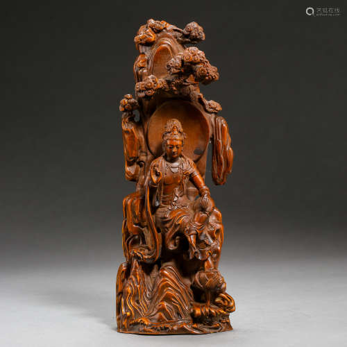 CHINESE ANCIENT WOOD CARVING BUDDHA STATUE