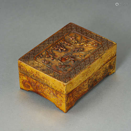 ANCIENT CHINESE GILT BRONZE SQUARE BOX