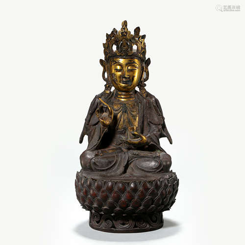 ANCIENT CHINESE GILT BRONZE BUDDHA STATUE