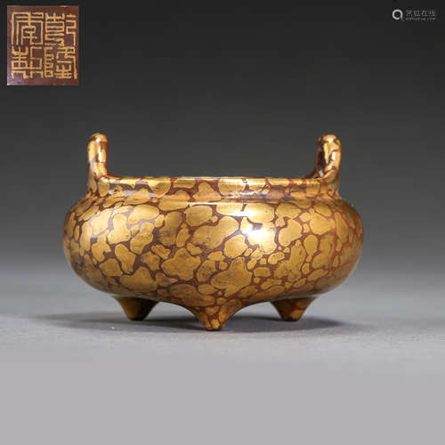 ANCIENT CHINESE GOLD-GLAZED SMALL CENSER