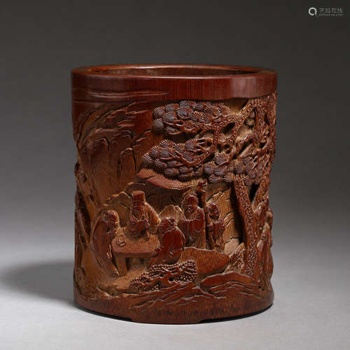 ANCIENT CHINESE WOOD CARVING PEN HOLDER