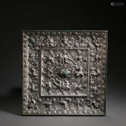 ANCIENT CHINESE BRONZE SQUARE MIRROR