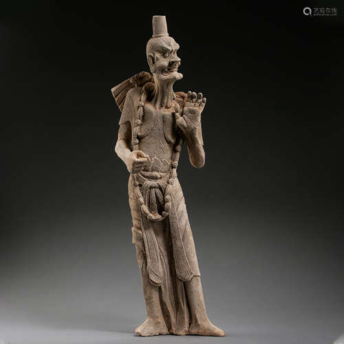 ANCIENT CHINESE POTTERY LUOHAN STATUE