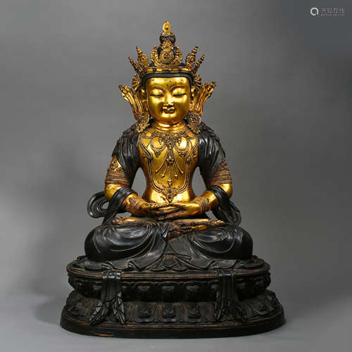 ANCIENT CHINESE GILT BRONZE BUDDHA STATUE