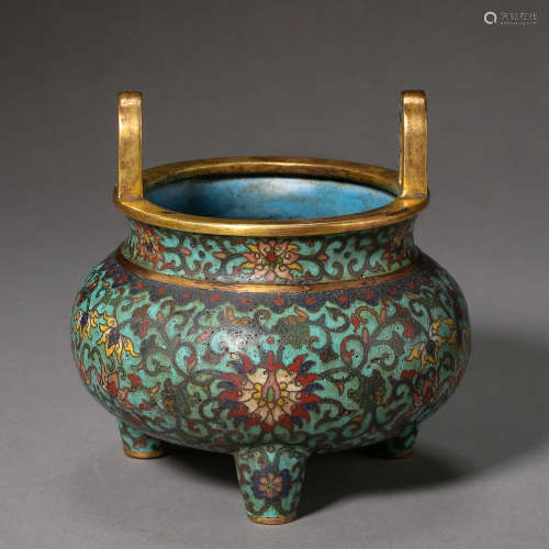 ANCIENT CHINESE COPPER CLOISONNE INCENSE BURNER